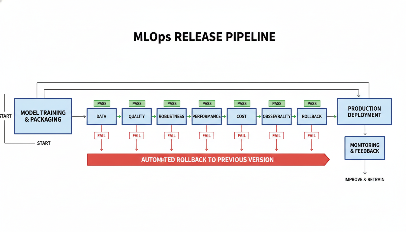 MLOps release gates from data validation to rollback readiness